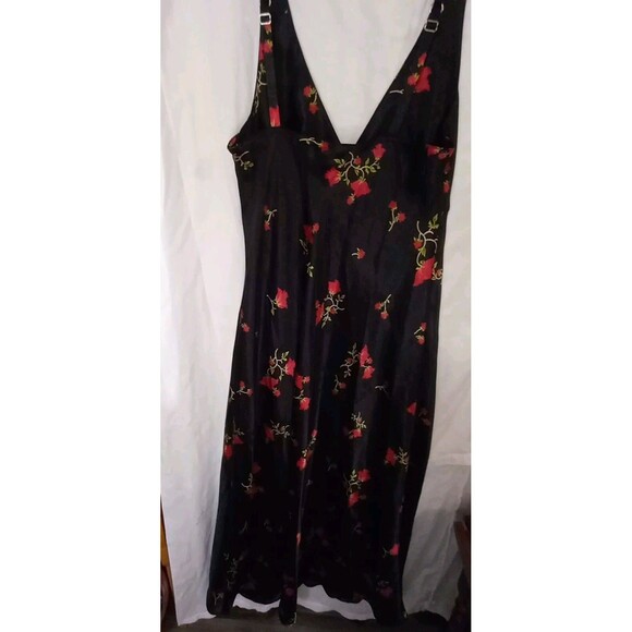 Vtg Small Romantic Black Gown Dress Midi Sassy Liquid Satin Roses  Elegant EUC - Picture 4 of 6